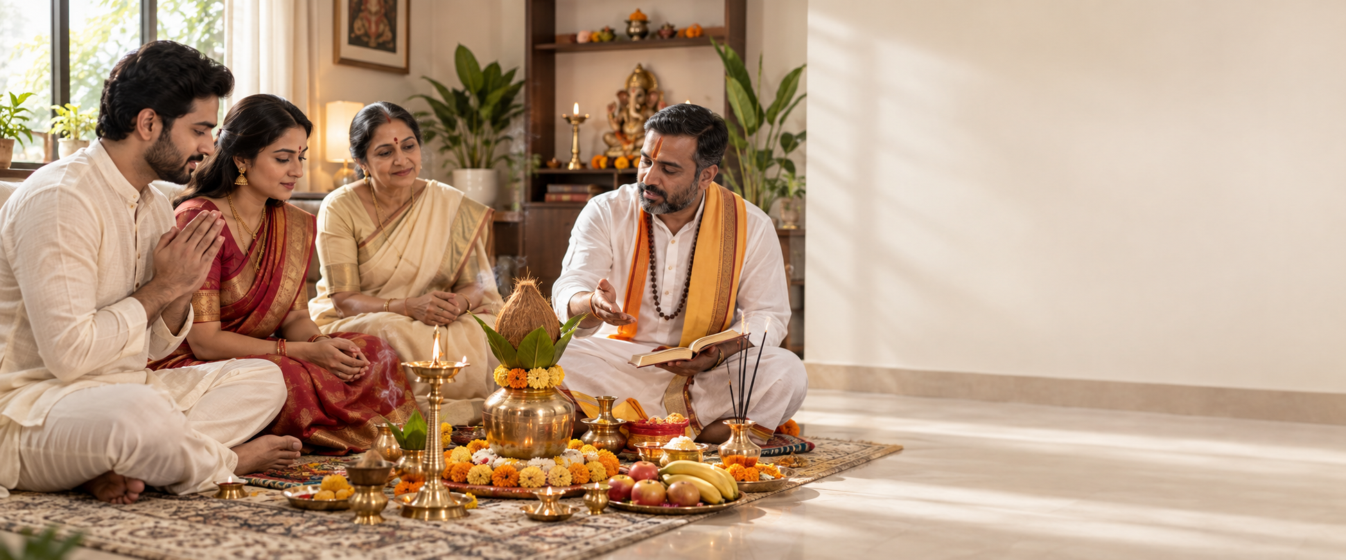 A home pooja with diyas lit