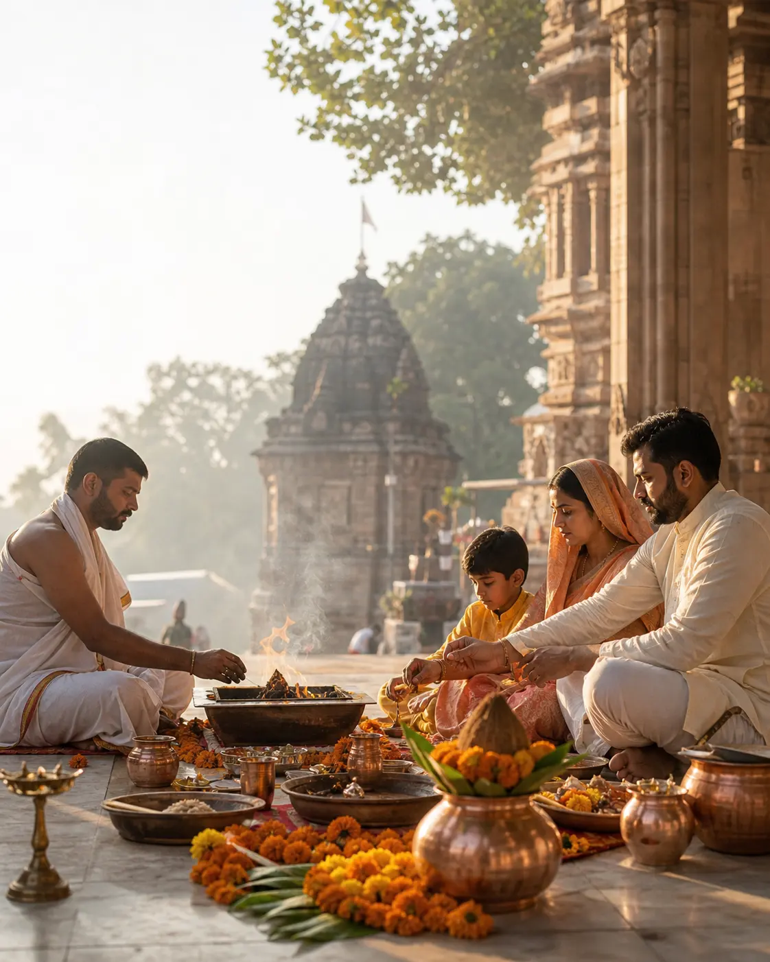 Pooja materials laid out for the sankalp